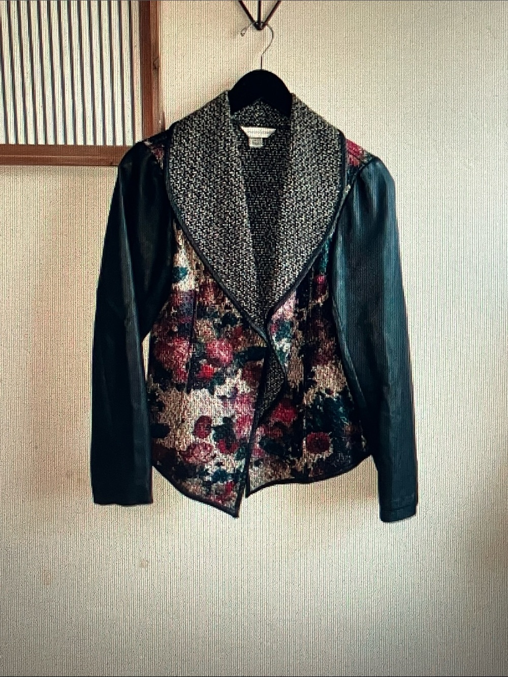 Christopher & Banks Mixed-Media Floral Jacket with Black Sleeves